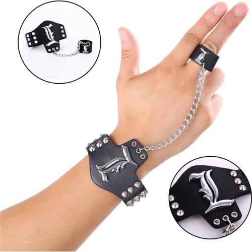 Death Note Bracelet L Logo Black Book Hand Chain Anime Leather Bangle Writstband Wristlet Gift Cosplay Women Men Jewelry