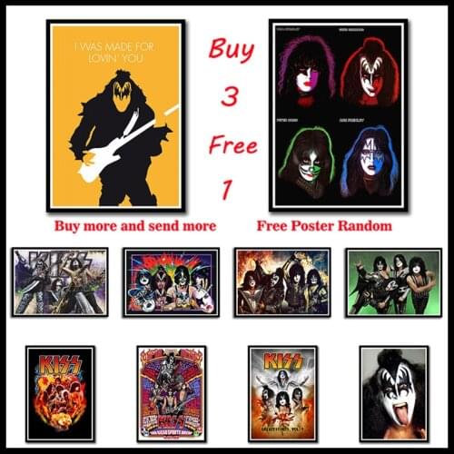 Heavy metal Kiss Rock band Coated Paper Posters music team star classic decorative painting Frameless