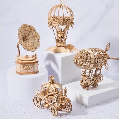 3D Wooden Puzzle Games Assembly Model Kits Toys Hot Air Balloon ＆ Airship ＆Unique Perpetual Calendar For Children New
