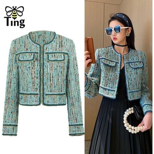 Tingfly Designer Fashion Tweed Short Jacket Coat Women Fashion High Quality Winter Party Wear Lady Vintage Outerwear Coats Traf