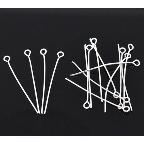 DoreenBeads Iron Based Alloy Eye Pins Silver Color 14mm-45mm DIY Making Earrings Jewelry Findings,0.7mm (21 gauge),300-900PCs