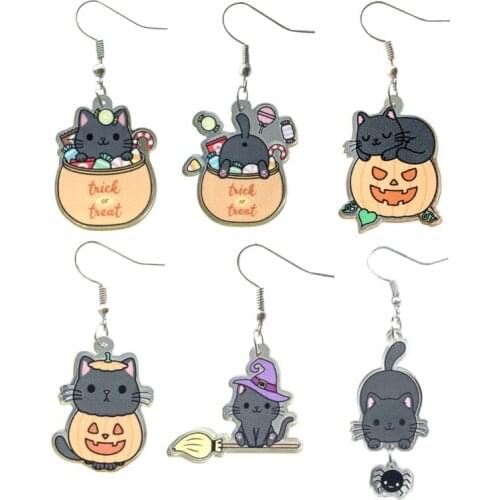 Halloween Gifts Naughty Magic Kitty Fashion Womans Dangle Earrings