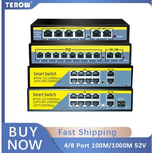 POE switch 48V standard 5/6/8/10/11/16/24 port POE Switch for IP camera 250 meters lightning protection Built-in/external power