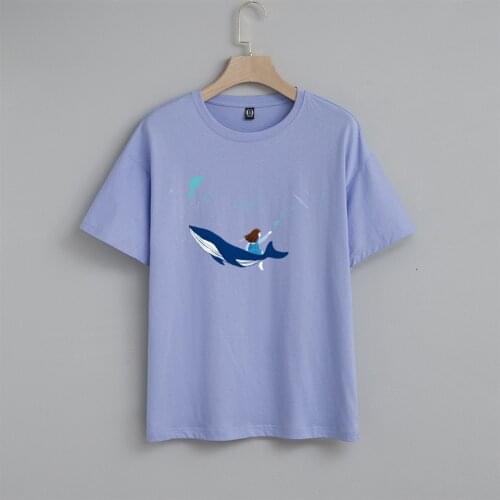 Summer Women T Shirt Cartoon Whale Graphics Printed T-shirt Vintage Chic Tops Harajuku Clothes Casual Short Sleeve Streetwear