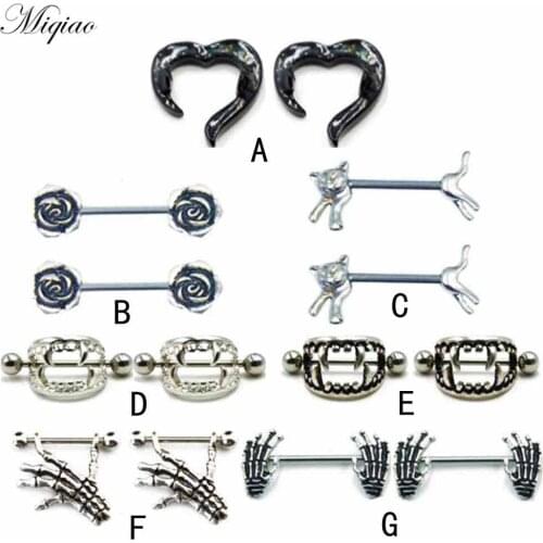 Miqiao 2pcs Fashion Trend Anti-allergic Ghost Hand Kitten Breast Ring Body Exquisite Piercing Jewelry