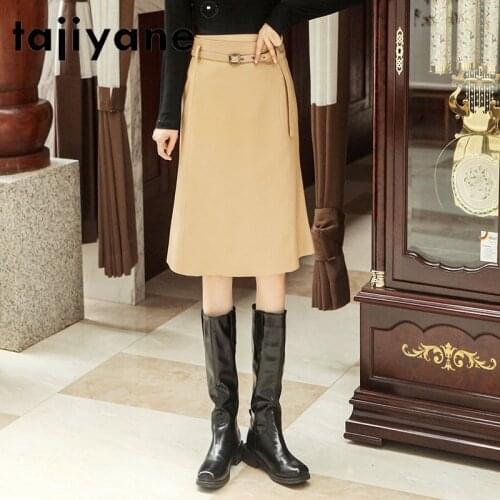 Midi Fashion Korean Skirt for Women 100% Sheepskin Leather Skirt Black Skirts Plus Size 4xl 2021 Jupe Femme Pph4598
