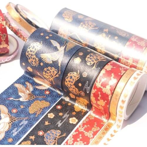 5 roll set Chinese wind hot gold crane and paper tape Ancient wind hand account tape lipstick sticker DIY decoration
