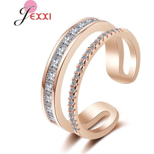 New Arrival 925 Sterling Silver Double Layer Rings for Women Jewelry Fashion Open Adjustable Finger Ring Wholesale