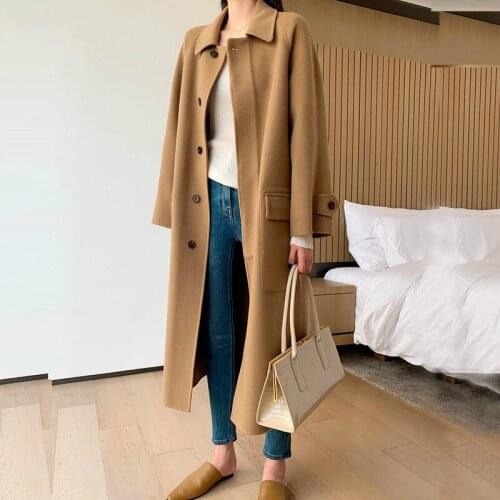 Korea Women Autumn Winter Single Breasted Long Wool Coat Ladies Long Sleeve Overcoat Parka Jacket Vintage Coats Casaco Feminino
