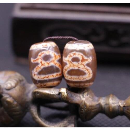 A Pair of Magic Tibetan Old Agate Wealth God Figure Bloody dZi Bead Amulet LZK LKbrother Sauces Top Qulality Garrentee