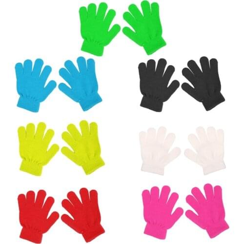 1 Pair Children Winter Knitted Glove Girl Boy Stretchy Knitted Warm Full Finger Gloves Children Candy Color Cute Gloves