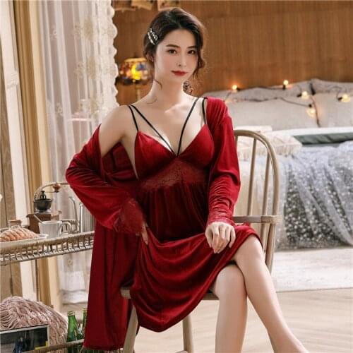 SLPBELY Pleuche Sexy Women Pajamas Long Sleeve Robes Nighgrown Winter Autumn Female Nightwear Sleepwear Condole Belt Homewear