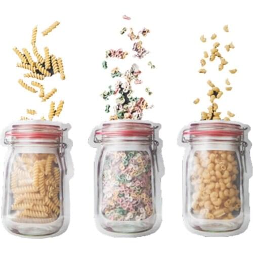 QuickDone 3or4 PCS Mason Bottle Zip Lock Food Snack Tea Candy Cookie Baking Bag Packing Retail Craft Bag Storage Bag KC1631