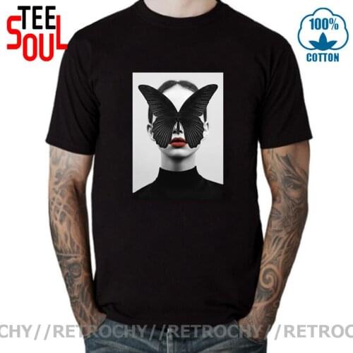 Retrochy Elegant Creative Design Black Butterfly T shirt women men Graphic Printing Short Sleeve O-neck Cotton T-shirt Tops Tees