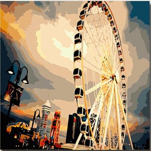 Hand painted acrylic oil paintings wall pictures for living room Coloring by numbers cuadros decoracion Ferris wheel G438