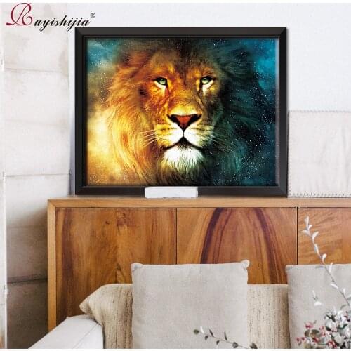 RUYISHIJIA 5D Diamond Painting Full Drill Square Diamond Mosaic Embroidery Pictures of Rhinestones diamant Animals lion