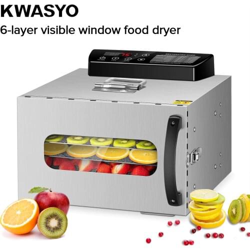 KWASYO 6 Trays Food Dehydrator Fruit Drying Machine Dryer For Vegetables Dried Fruit Meat Drying Machine Stainless Ste