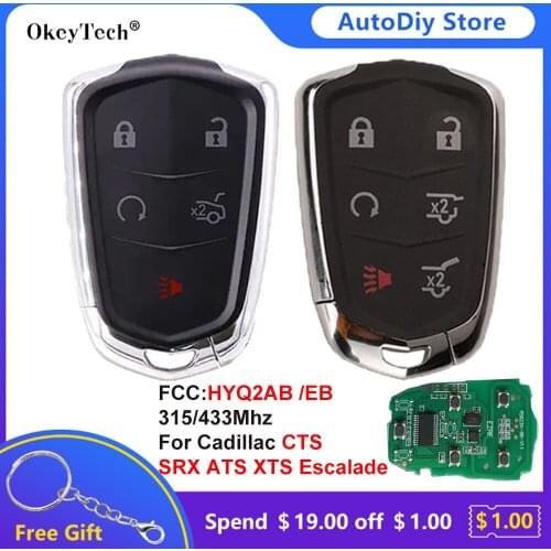 OkeyTech 315/433Mhz Keyless Entry Smart Remote Control Car Key Fob For Cadillac CTS SRX ATS XTS Escalade ESV HU100 HYQ2AB/HYQ2EB