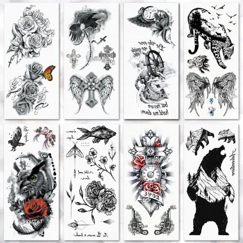 Waterproof temporary tattoo stickers on the body art temporary men tattoos 3D feather rose eagle pattern fake tattoo stickers