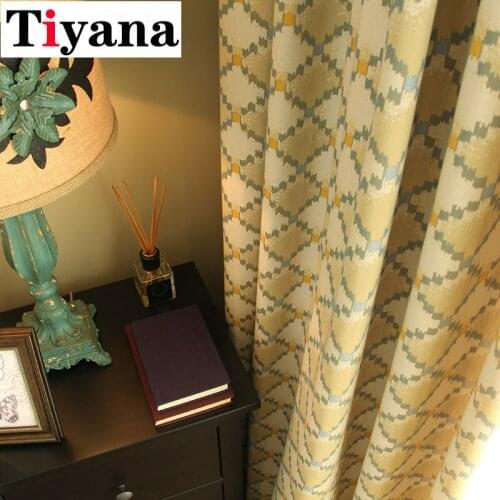 Yellow Diamond Printed Curtain Simple Nordic Style Living Room Bedroom Warm Wild Thick Blackout Curtain JK058Z
