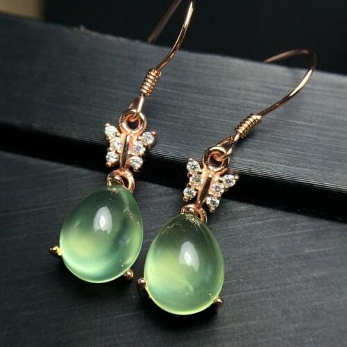 Uloveido Prehnite Drop Earrings for Women, 7*9mm, 925 Sterling Silver, Butterfly Jewelry with Velvet Box Certificate FR134