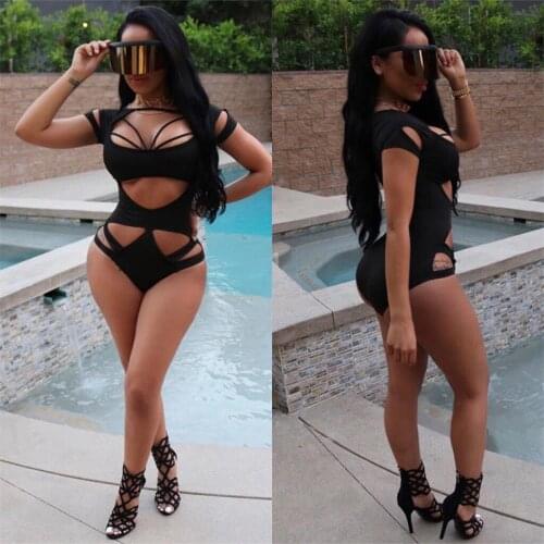 2020 Sexy Womens Swimsuit Fused One Piece Swimsuits for Women Swimwear Push Up Black Cut Out Swim Bathing Suit Bodysuit Monokini