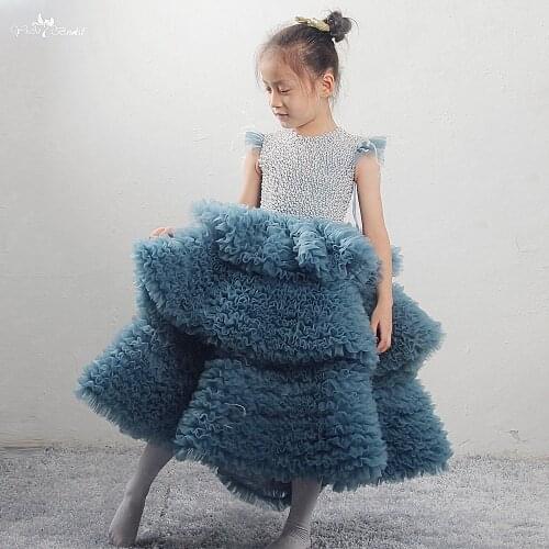 FG15 Real Pictures High Quality Yiaibridal Flower Girl Dresses Blue Luxury Communion Dresses Crystal Beading Pageant Ball Gowns