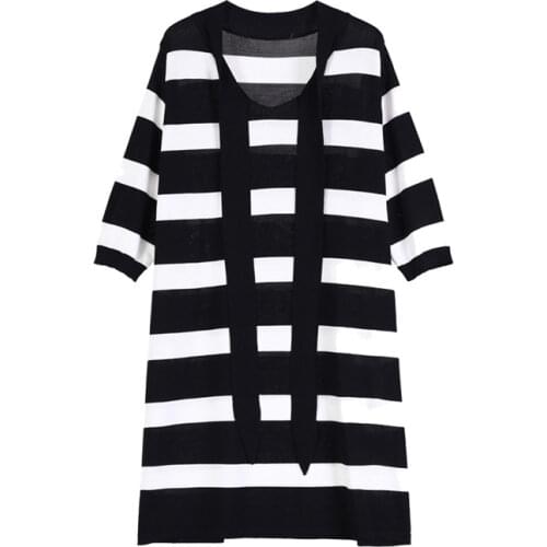Fashion Summer Dress Plus Size Womens Clothing 2020 NEW Casual Short Sleeve Stripe Midi Knitted Dress V598