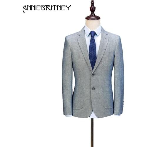 2018 New Brand Light Grey Linen Men Suit Slim Fit Summer Beach Wedding Groom Blazer Style Prom Tuxedo Jacket+Pant 2 Piece Terno