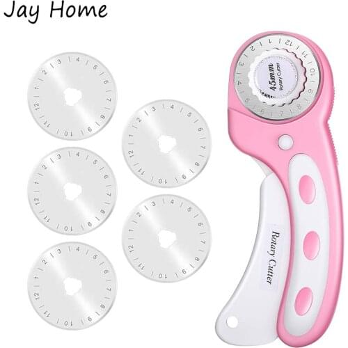 45mm Rotary Cutter for Fabric Leather Cloth Cutting Tool with 5 Pcs Replacement Blades DIY Sewing Quilting Craft Rotary Cutter