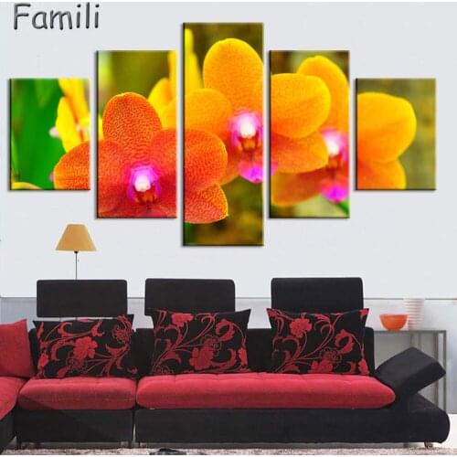 5pcs Hot Sell Modern Painting Purple Orchid Home Decor Canvas Painting Flowers Wall Pictures For Living Room Modular Pictures