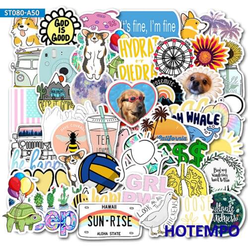 50pcs Colorful INS Small Fresh Simple Mixed Pattern Shape Cute Decals Stickers Pack for Phone Laptop Luggage Stationery Sticker