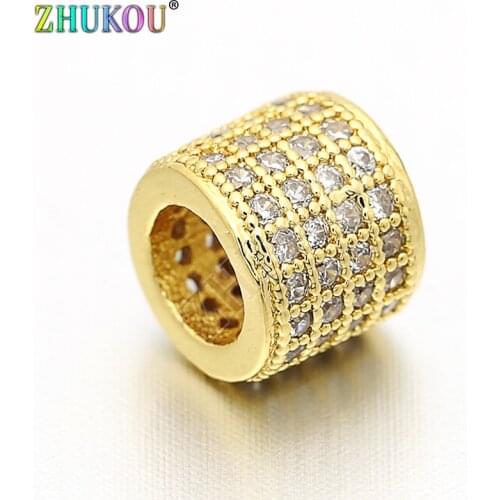 7mm Brass Cubic Zirconia Round Spacer Beads DIY Jewelry Findings Accessories, Hole: 4mm, Model: VZ62