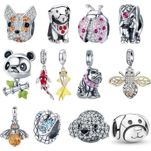 925 Sterling Silver Ladybug Cat Bulldog Turtle Elephant Animal Bee Tortoise Charms Beads Fit Bracelet DIY Beads Jewelry Making