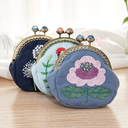 Flower Flamingo Unfinished Embroidery Kit DIY Wallet Embroidered Sewing Cross Stitch Set Arch Metal Coin Purse Bag Frame