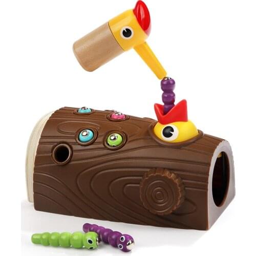 Wooden Magnetic Woodpecker Catch Caterpillar Worms Game Educational Kids Cogniton Toy Develop Fine Preschool Toys Gifts
