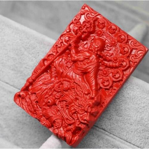 Factory outlet synthetic red cinnabar carved eudemon courage buddha dragon rectangle pendant fashion jewelry making 38*58mmB1541