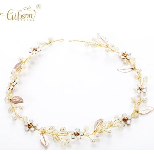 Gibsonbridal Luxury Design Leaf and Pearl Bridal Hair Vine Wedding Headband Women Jewelry Pearl Women Headpiece Hair Accessories