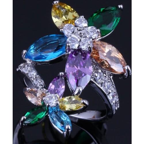 Charismatic Star Multigem Multicolor Yellow Cubic Zirconia Silver Plated Ring V0515