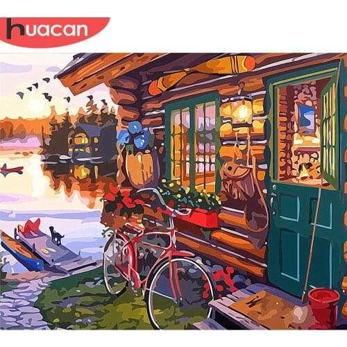 HUACAN Paint By Numbers House DIY Pictures By Number Scenery Kits Hand Painted Painting Art Drawing On Canvas Gift Home Decor