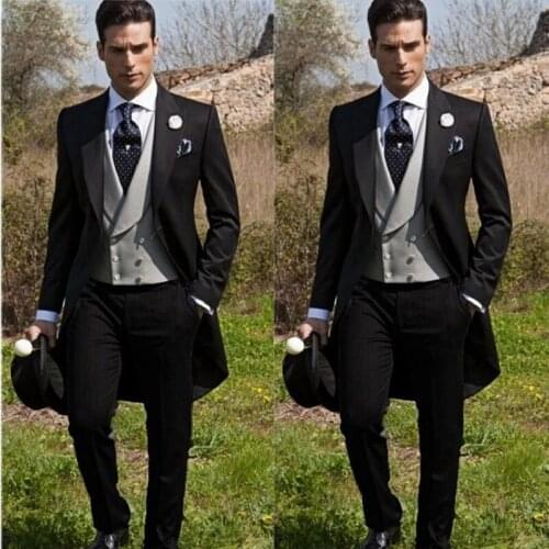 Custom Made Slim Fit Morning Style Groom Tuxedos Peak Lapel Mens Suit GroomsmanBest Man WeddingProm Suits (Jacket+Pants+Vest)