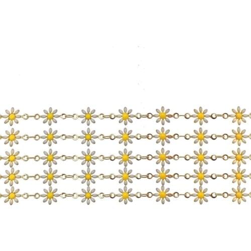 Julie Wang 1 Meter Enamel Daisy Flower Chains Colorful Copper Metal For Bracelet Jewelry Making Handmade Accessory