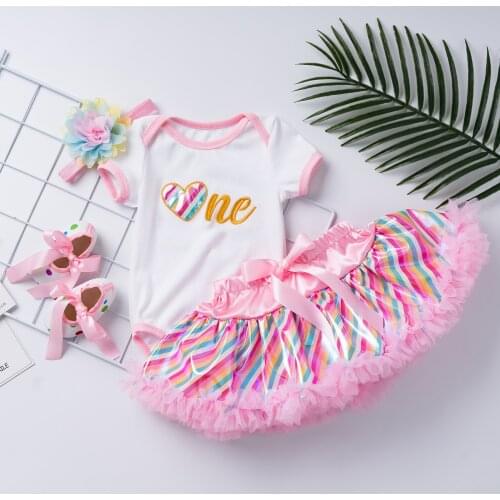 3PCS/4PCS Newborn Baby Short Sleeve Suit Cotton Girls Birthday Embroidery Design Clothes Sets Romper Dress Headband Shoes