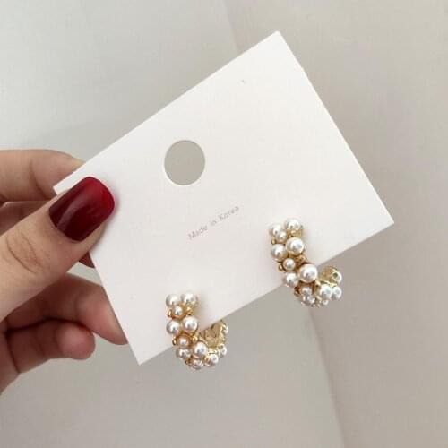 Korean hot fashion jewelry elegant full pearl round earrings wedding party small hoop Statement earrings for woman gift