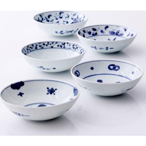 MadeInJapan round ceramic bowls porcelain tableware deep blue under glazed mian course rice soup bowls fruit noodle bowl 6.5Inch