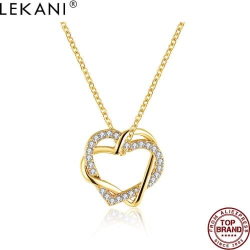 LEKANI Romantic Heart Gold Color Pendant Necklaces For Women Clear Cubic Zirconia Necklace Anniversary Hot Sale Fashion Jewelry