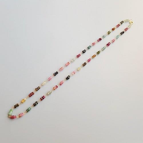 LiiJi Unique Genuine Rainbow Tourmalins 925 Sterling Silver Gold Color Handmade Delicate Neckalce 45cm For Gift