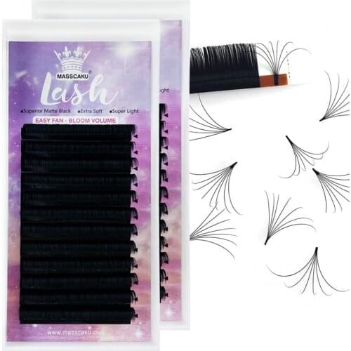 MASSCAKU sell one second rapid blooming worldbeauty bulk private label easy fan korean eyelash extensions with empty eyelash box