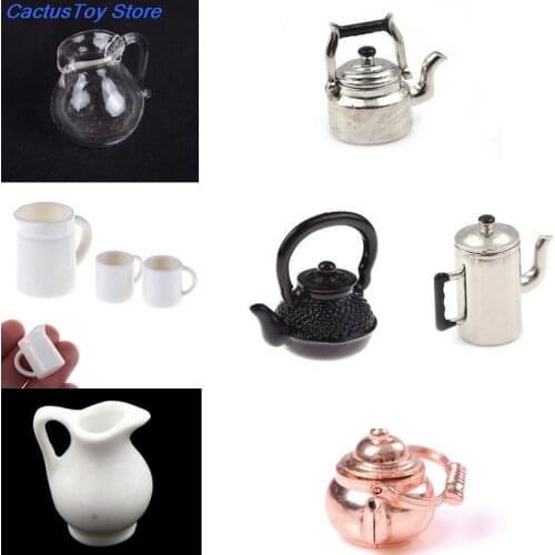1/12 Dollhouse Miniature Accessories Mini Metal Kettle Simulation Furniture Tea Pot Kitchen Model Toys for Doll House Decoration