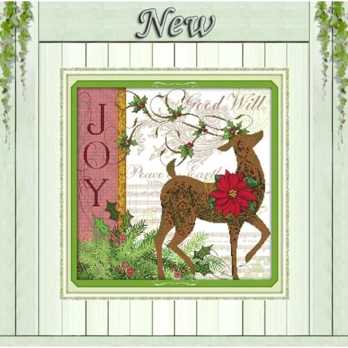 Christmas deer flower forest decor painting counted printed on canvas DMC 14CT 11CT Cross Stitch Needlework Sets Embroidery kits